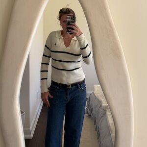 U.S. Polo Assn. White and Black V-Neck Sweater